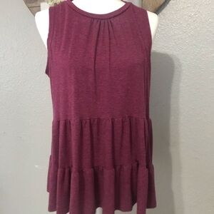Sleeveless Burgundy Ruffle Top